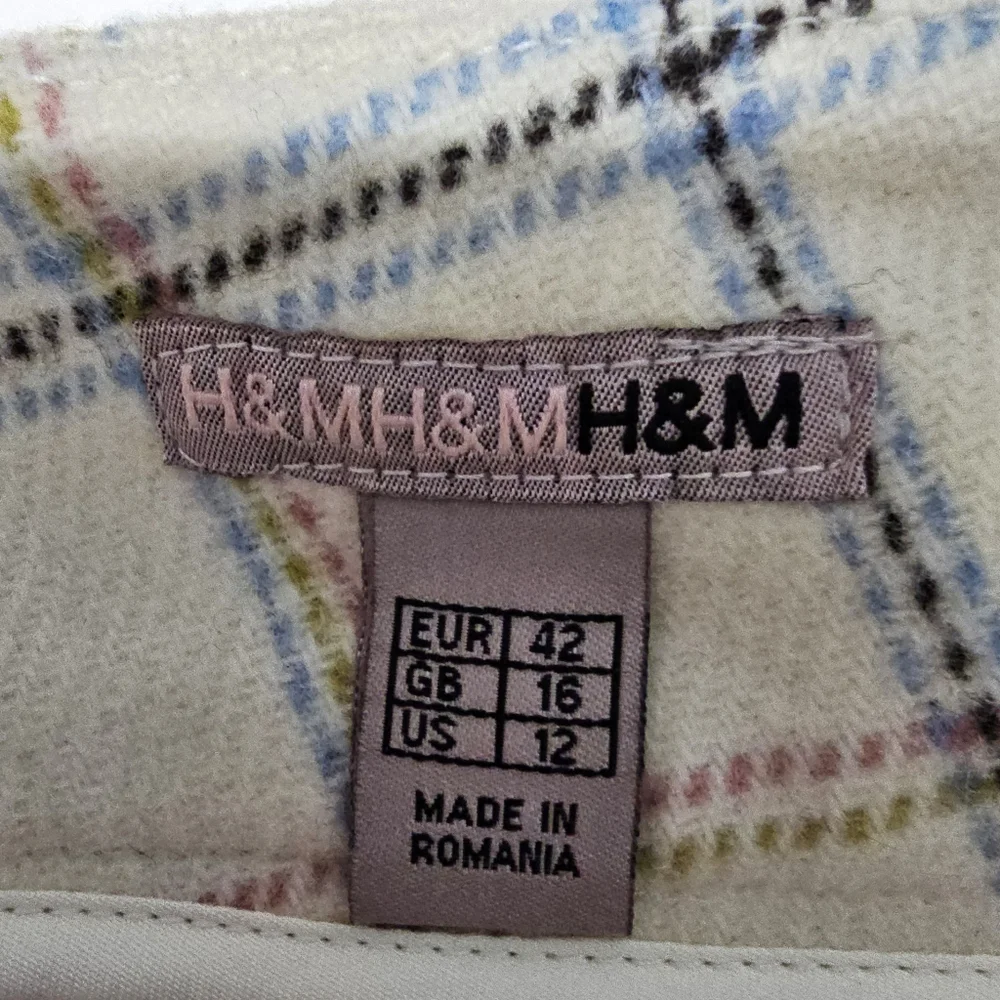 H&M Wool Blend Cream Plaid Preppy Mini Skirt Sz 12